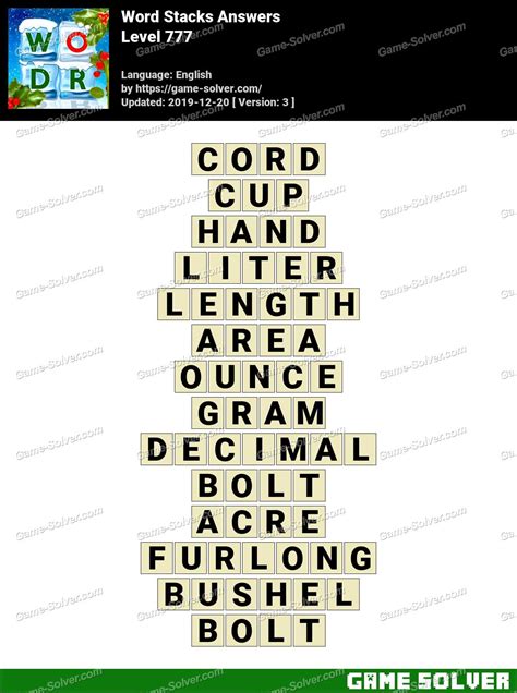 Word Stacks Level 777: Measurement answers .
